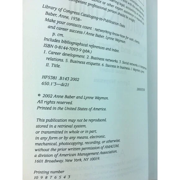 Business Networking Book 2002 Learn How to Make Connections Anne Baber u - Picture 3 of 10